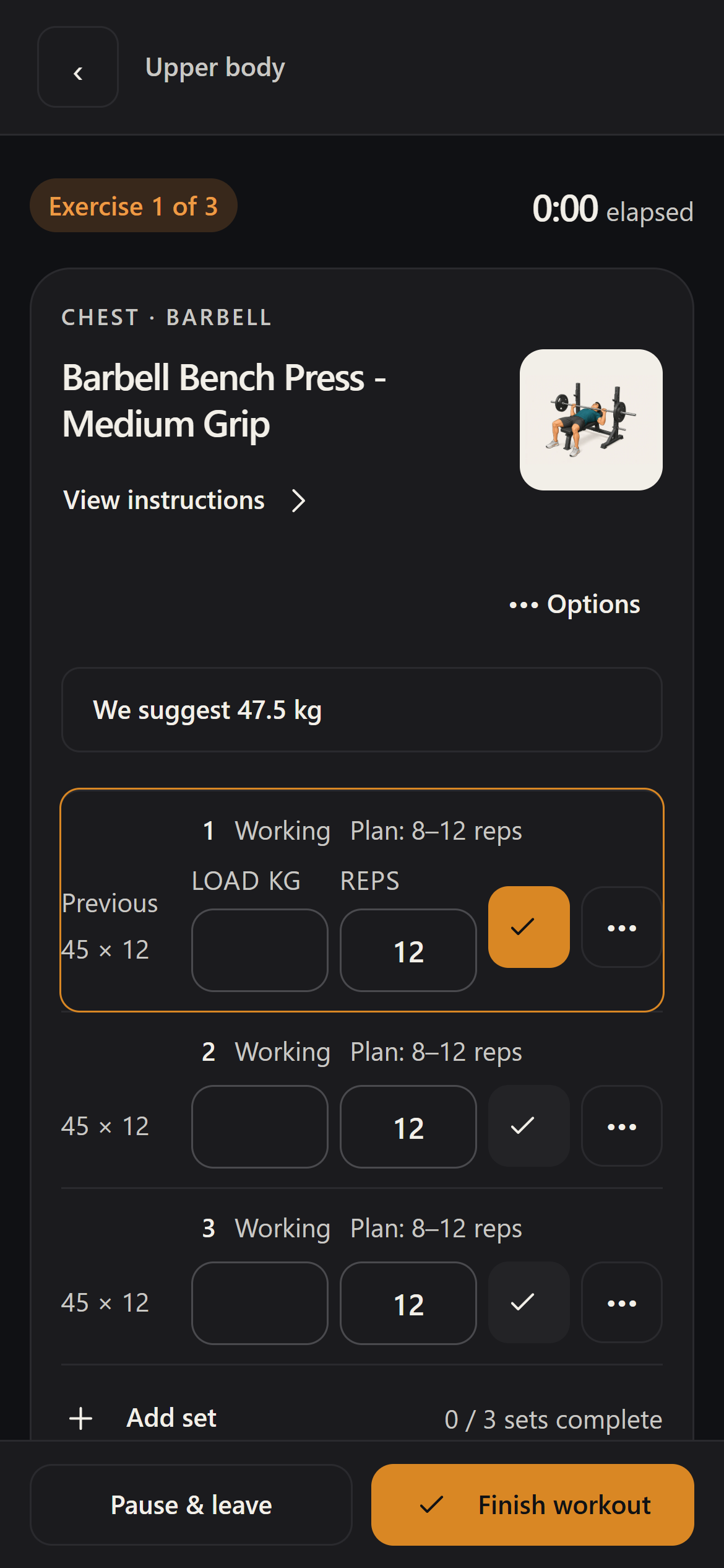 MilliMark gym screen with synthetic example records