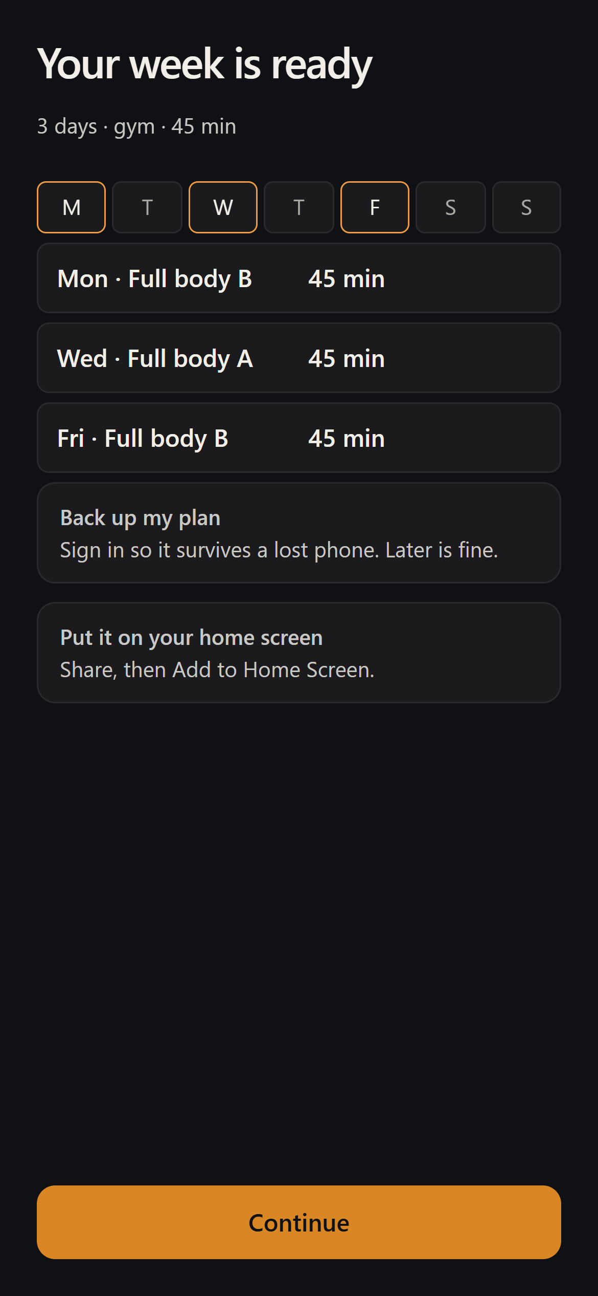 MilliMark week ready screen with synthetic example records